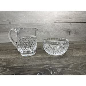 WATERFORD Crystal Alane Pattern Open Sugar And Creamer Bowl ~Signed